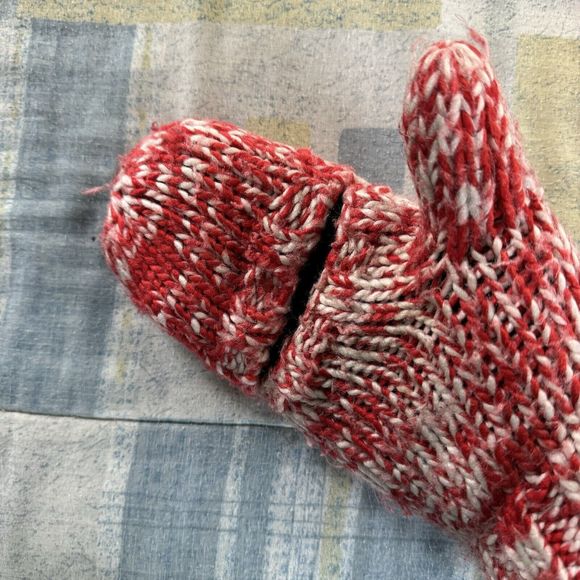 Gap Red & White Fingerless Gloves w/Button Warm Knit Flip Winter Gloves - Picture 6 of 9